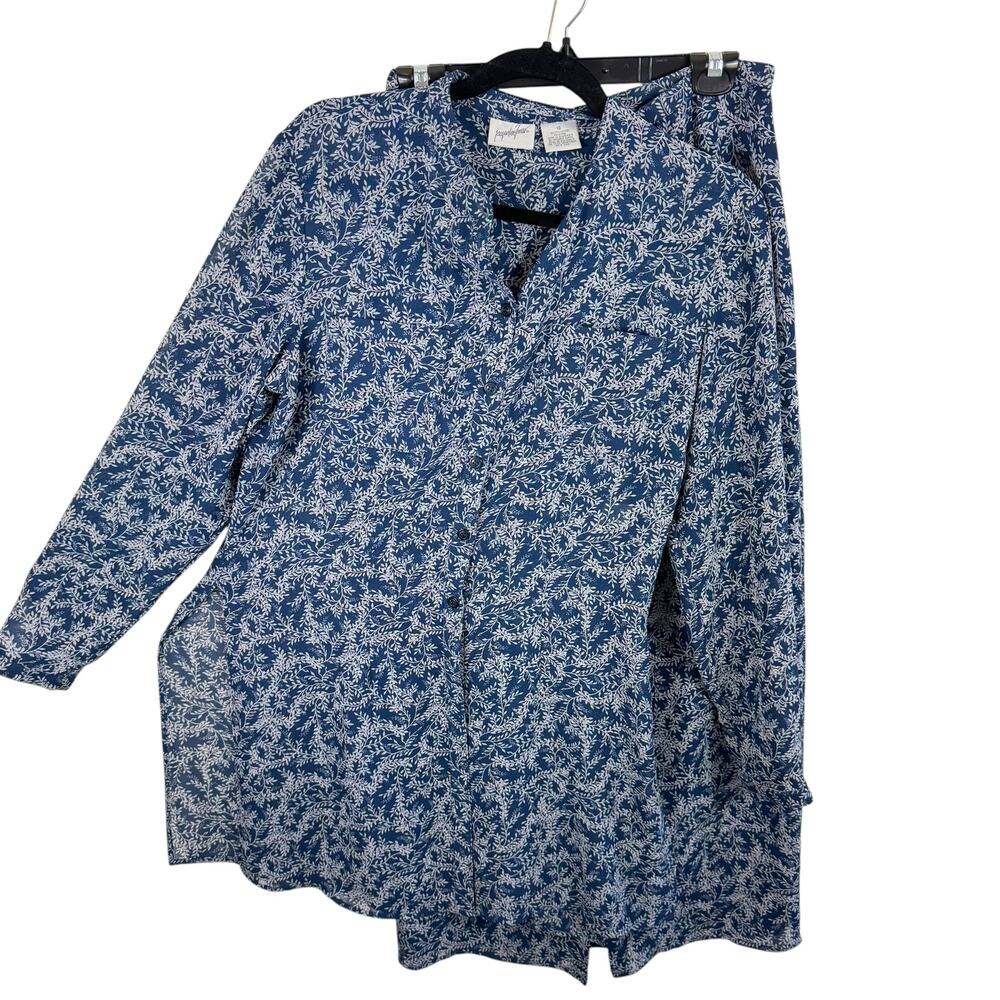 Jacqueline Ferrar Vintage Blue White Floral Long Sleeve Blouse Midi Skirt Set 10